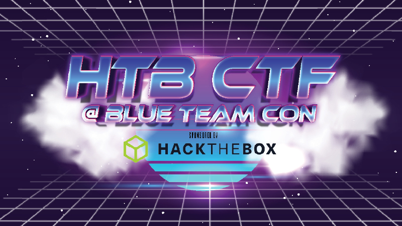 Hack The Box CTF logo over 80s themed synthwave background